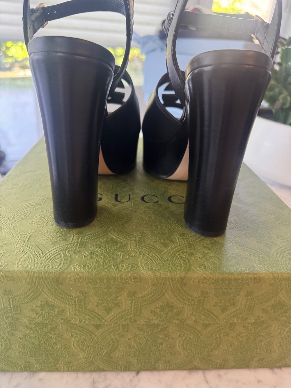 Gucci Black Leather GG Cutout Slingback Heels - Picture 2 of 4